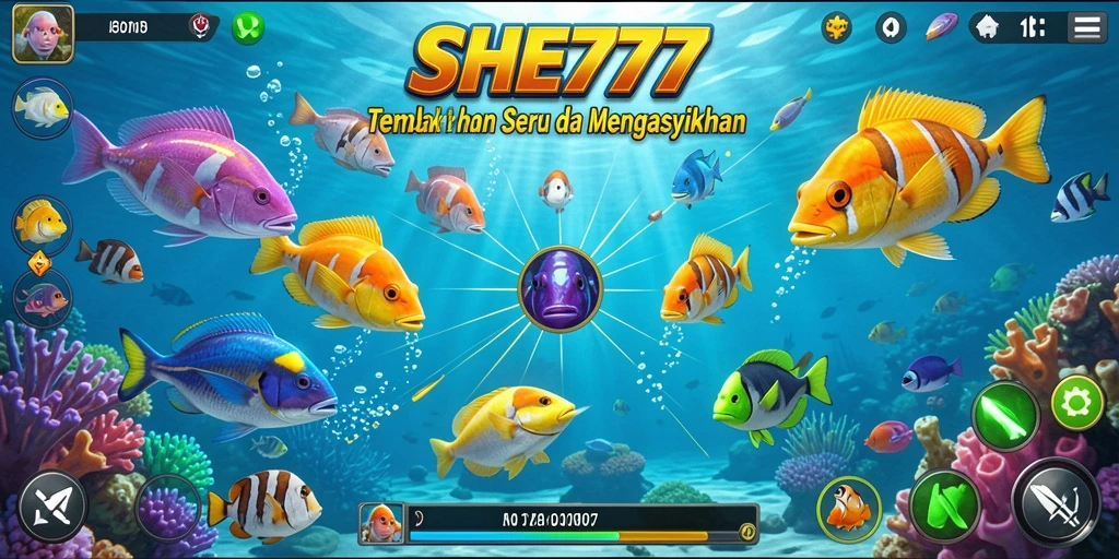 Tangkapan layar menunjukkan gameplay seru Tembak Ikan di SHE777.