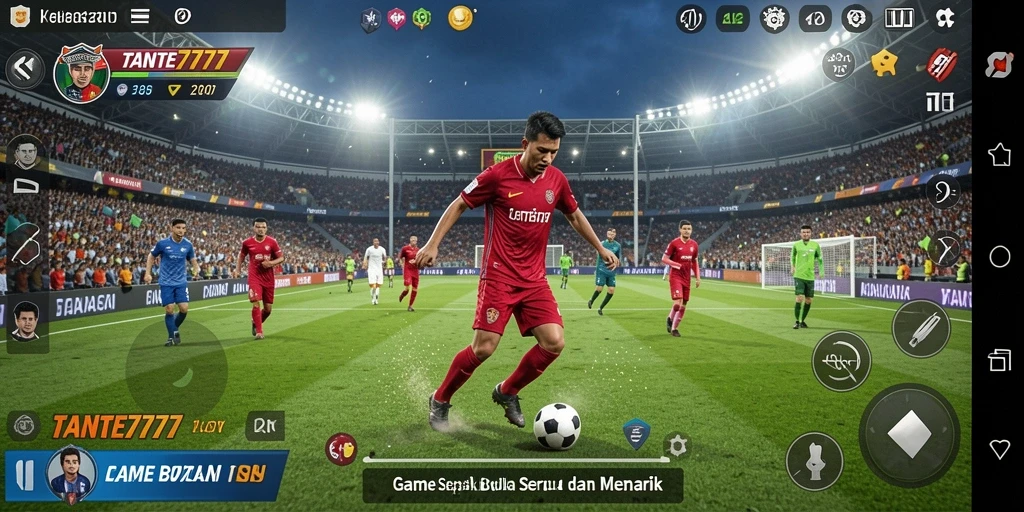Screenshot utama TANTE777 menampilkan aksi seru dalam pertandingan sepak bola.