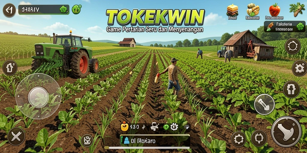 Gameplay menarik di TOKEKWIN yang menunjukkan aktivitas bertani.